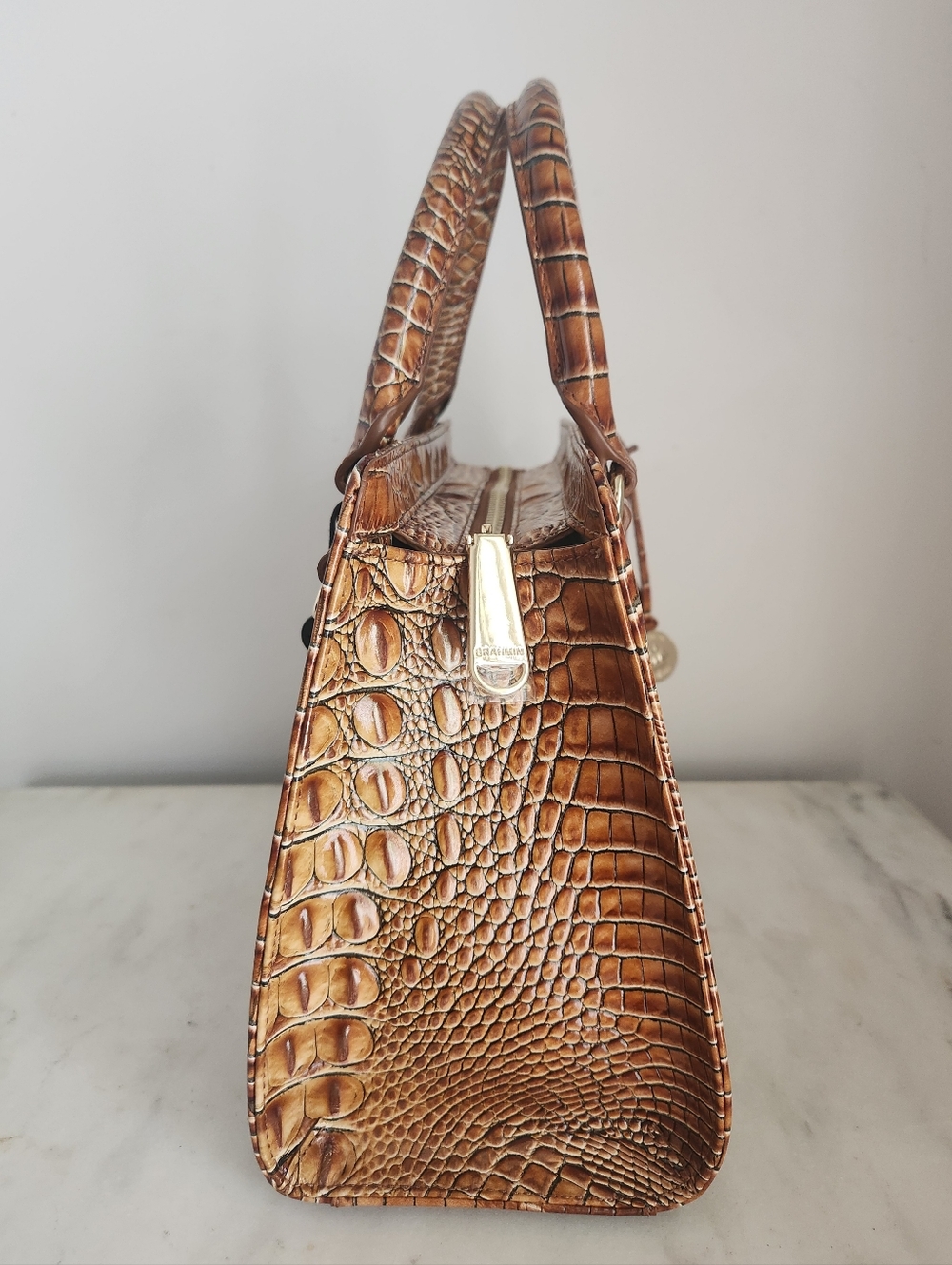 NWT Brahmin Luggage Brown Cami Croc-Embossed Leather Bag Shoulder - Picture 7 of 7